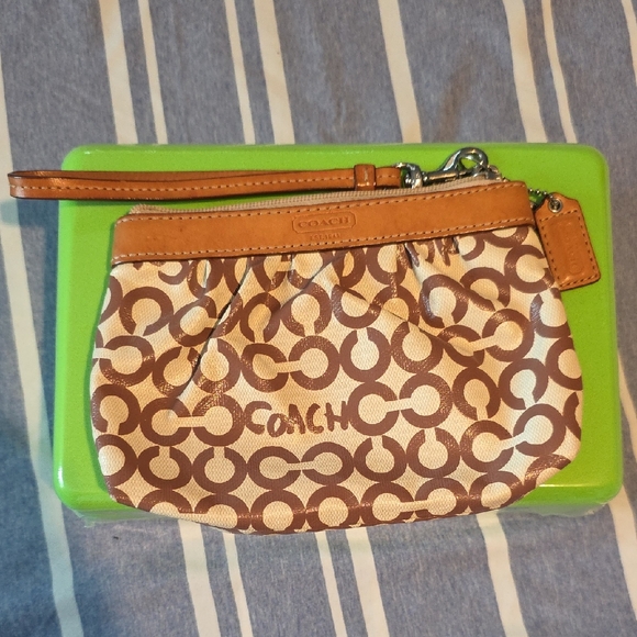 Coach Signature Brown and Cream Wristlet - Picture 1 of 4